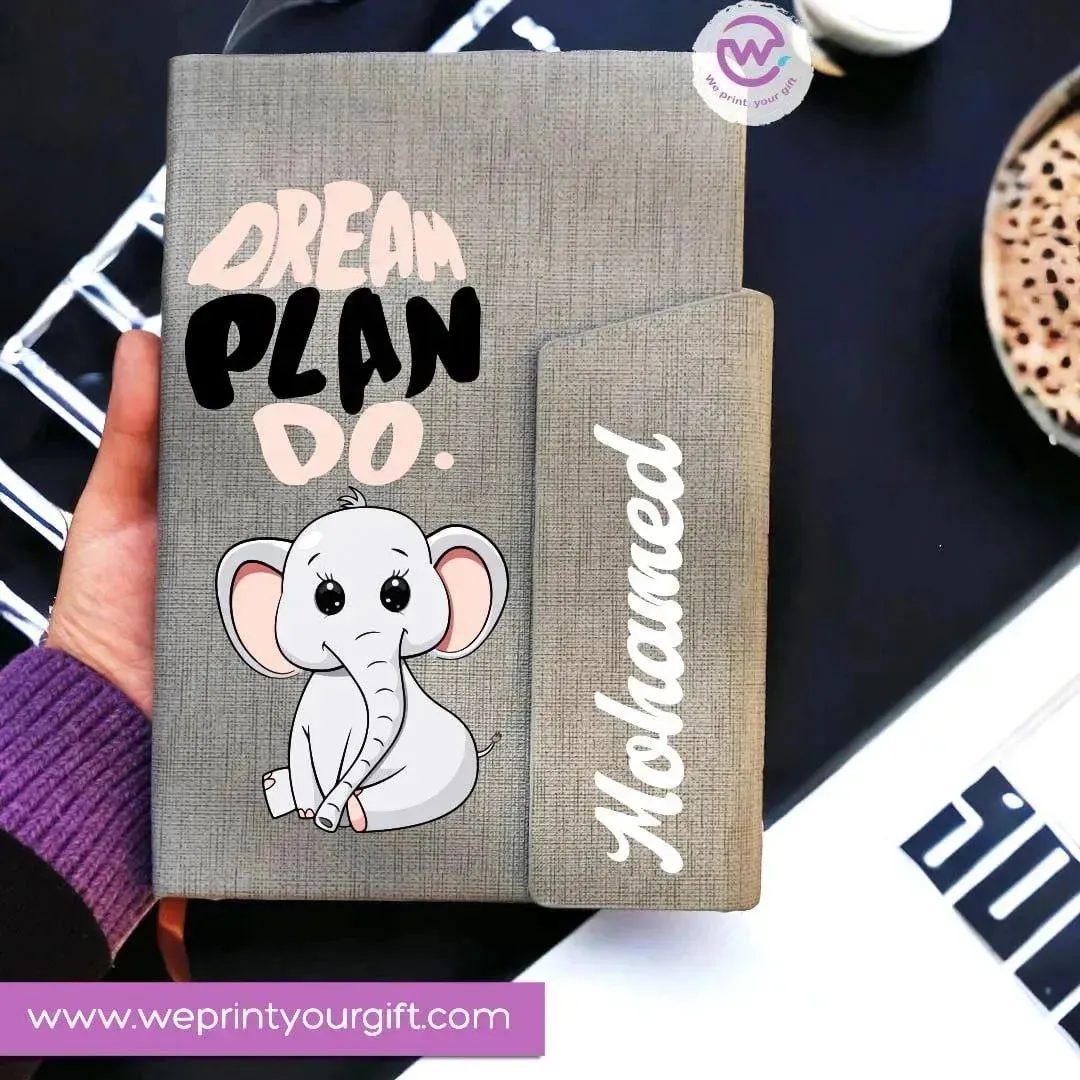 Notebook with magnetic closure-cute Elephant