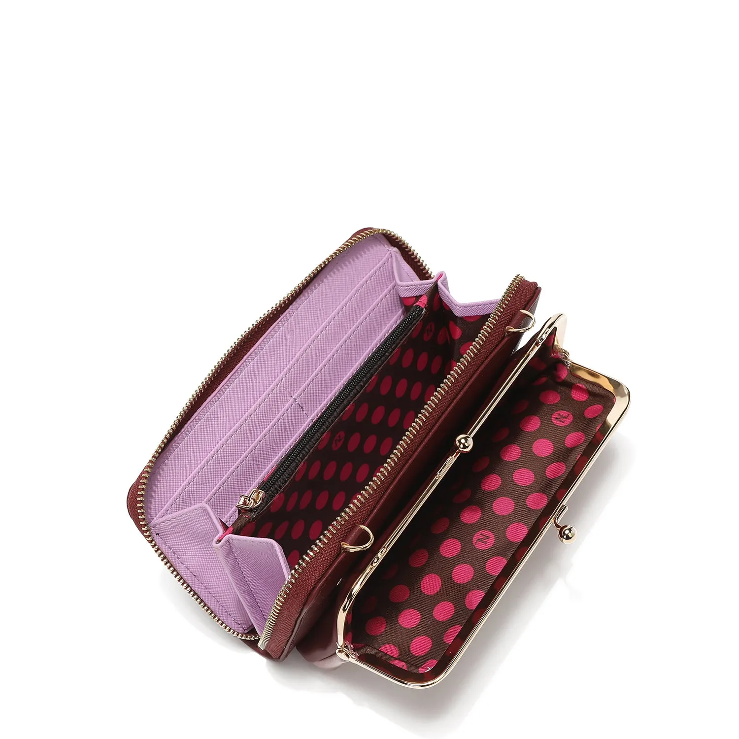 PRINTED KISS LOCK CROSSBODY WALLET