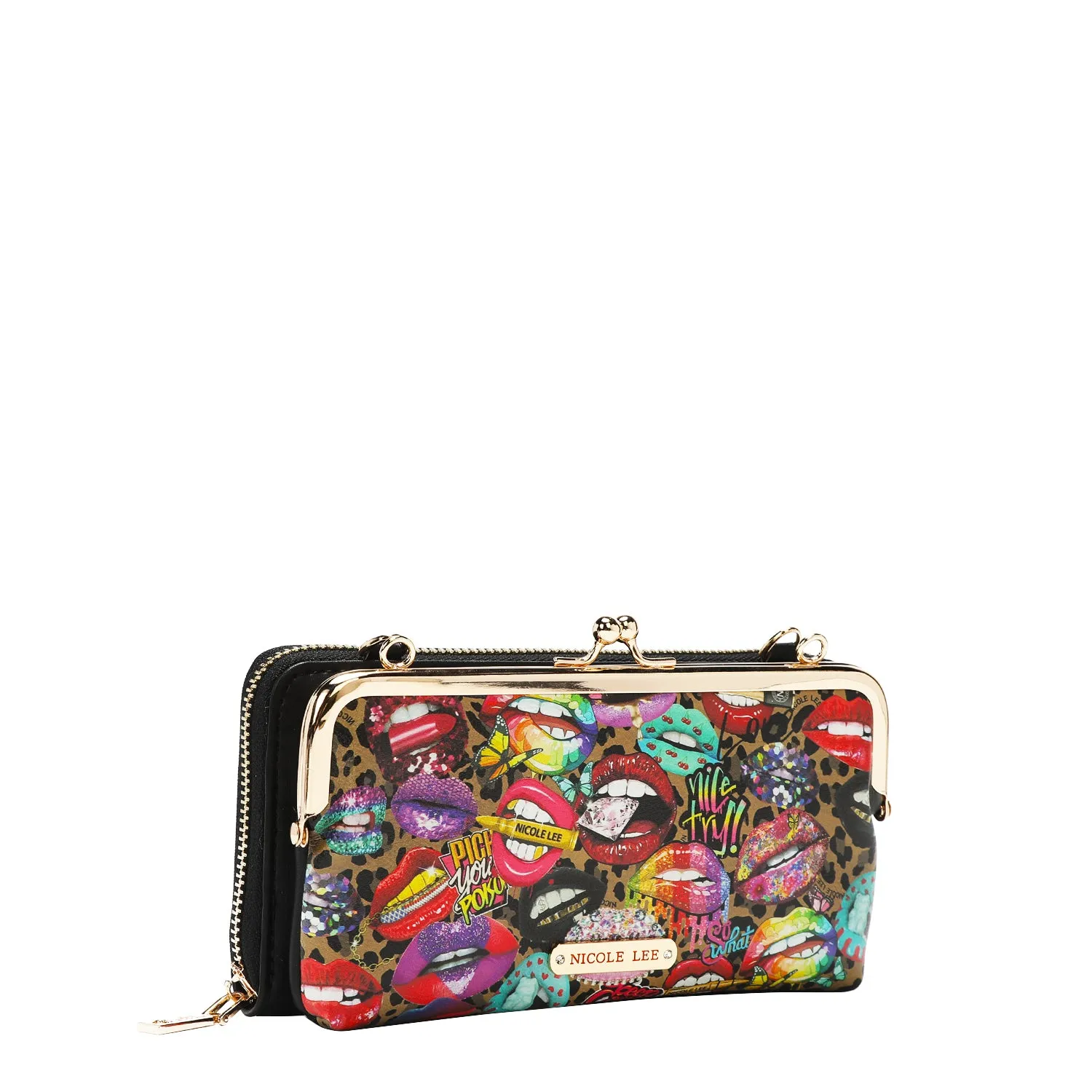 PRINTED KISS LOCK CROSSBODY WALLET