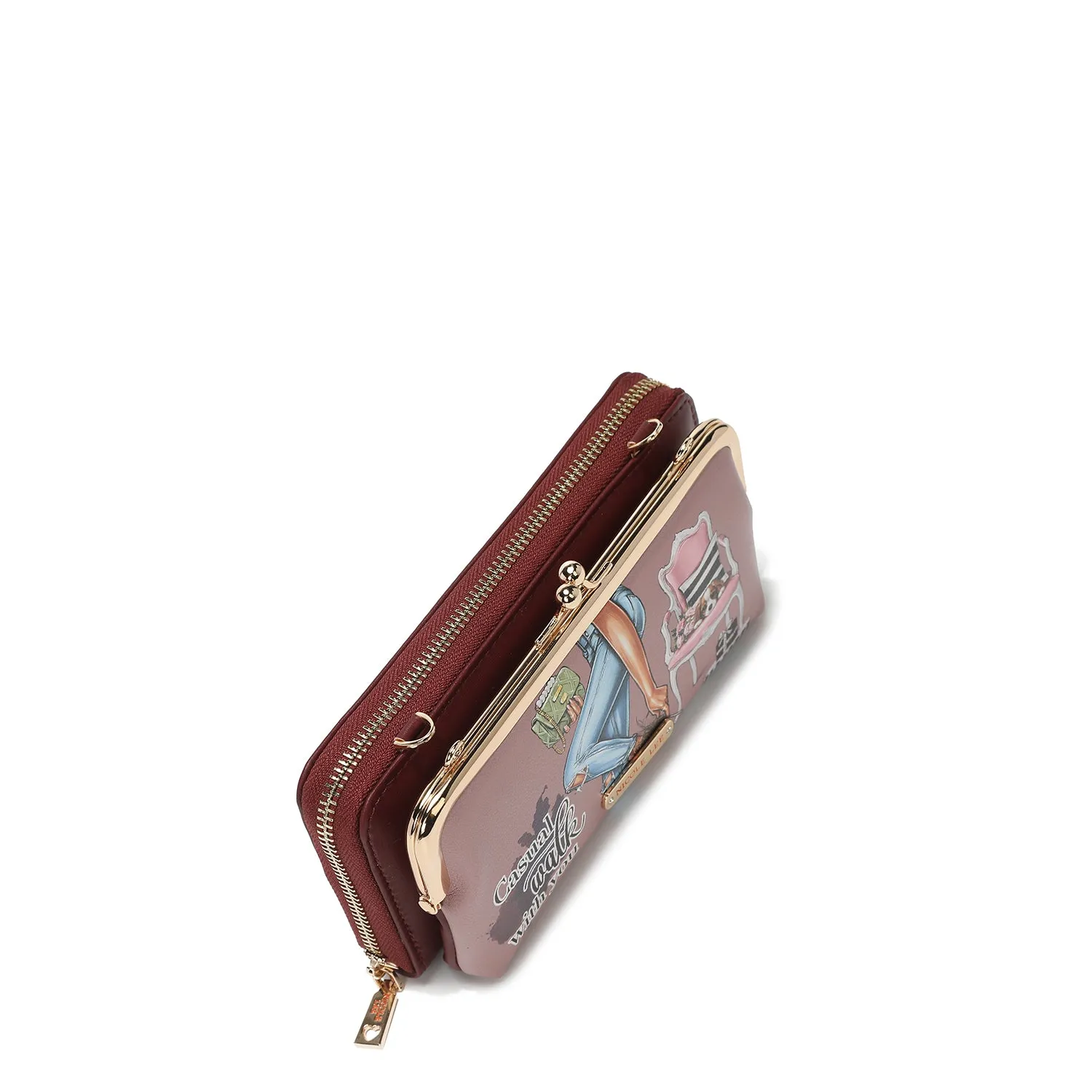 PRINTED KISS LOCK CROSSBODY WALLET