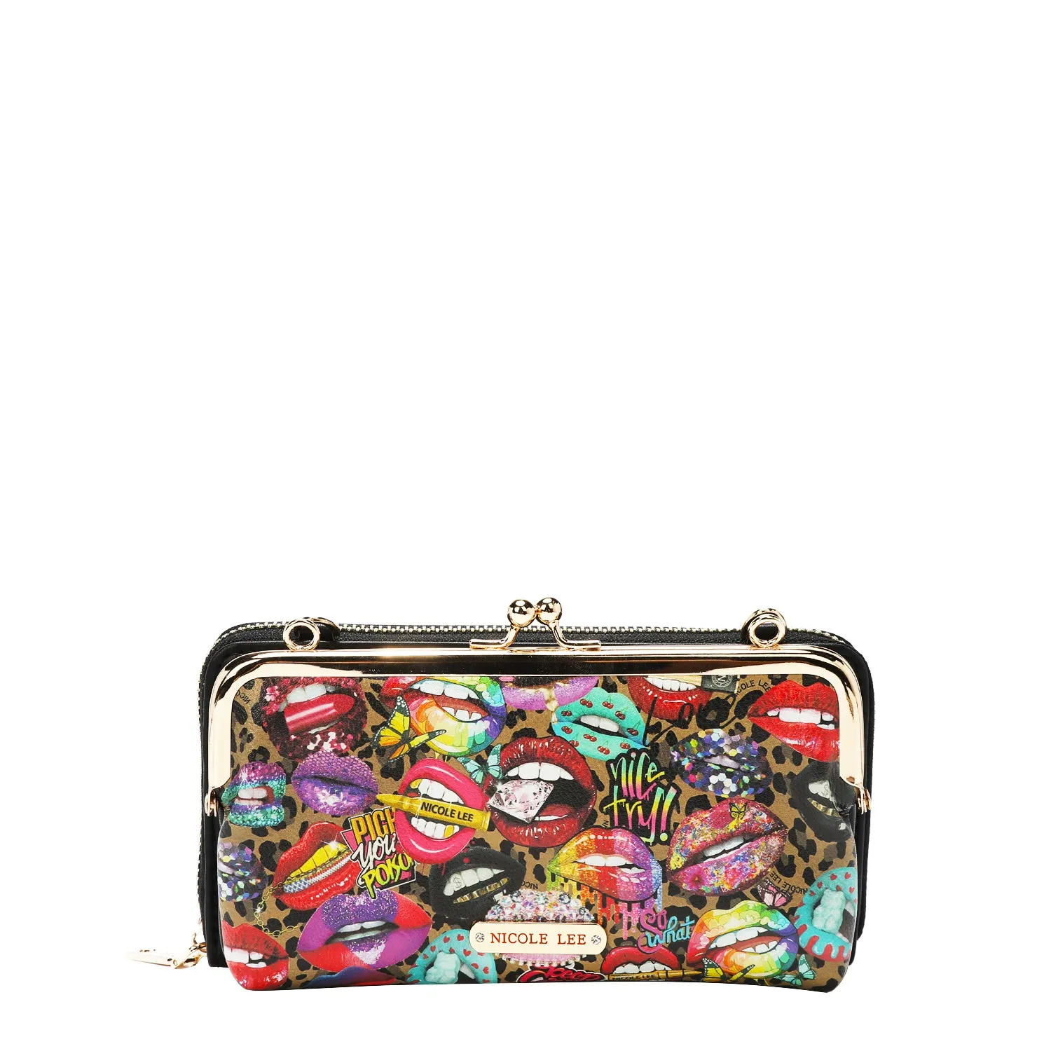 PRINTED KISS LOCK CROSSBODY WALLET