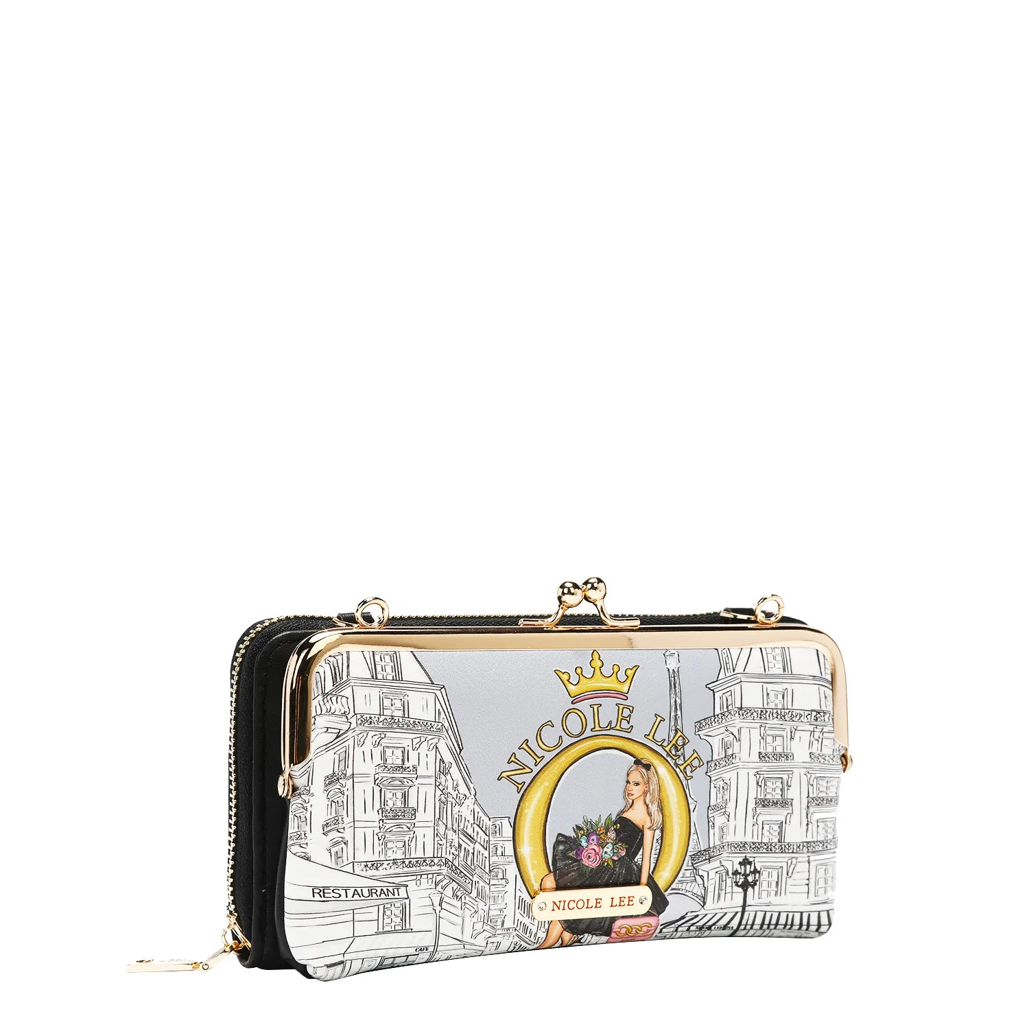 PRINTED KISS LOCK CROSSBODY WALLET