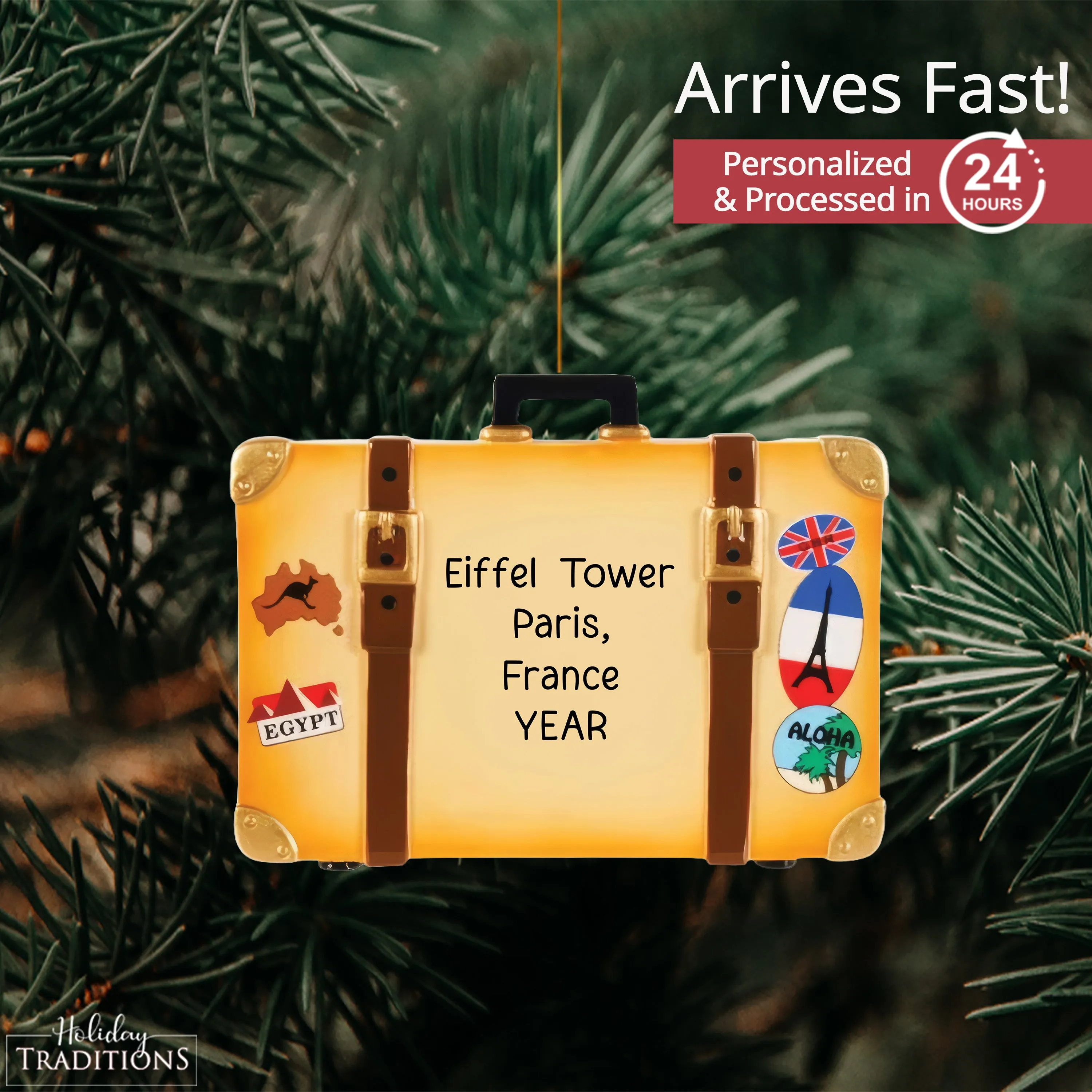 Travel Suitcase Christmas Ornament - Tan