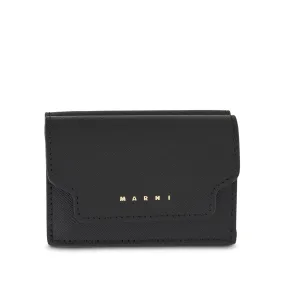 Trifold Saffiano Leather Wallet in Black