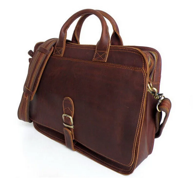 Vintage Genuine Leather Men's Laptop Briefcase