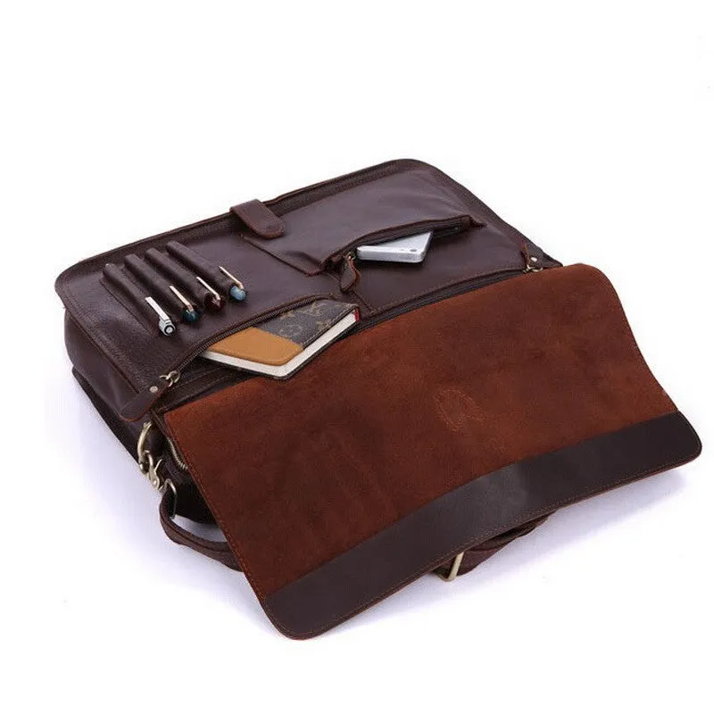 Vintage Genuine Leather Men's Laptop Briefcase