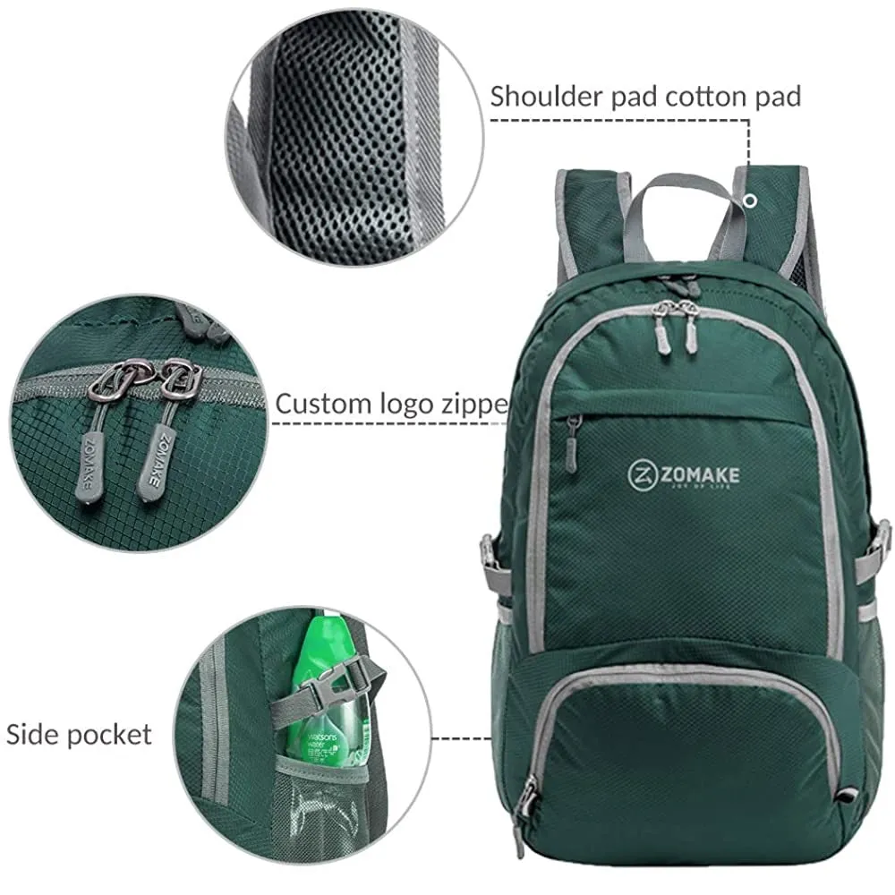 ZOMAKE 30L Lightweight Packable Backpack | Water Resistant Hiking Daypack | Dark Green